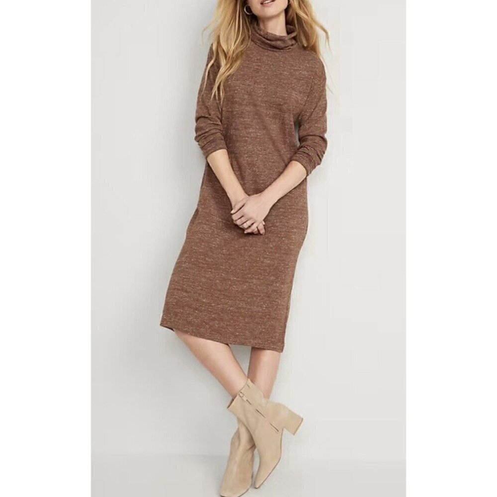 Old Navy Sweater Dress Womens Large Brown Long Sleeve Turtleneck Shift Comfy